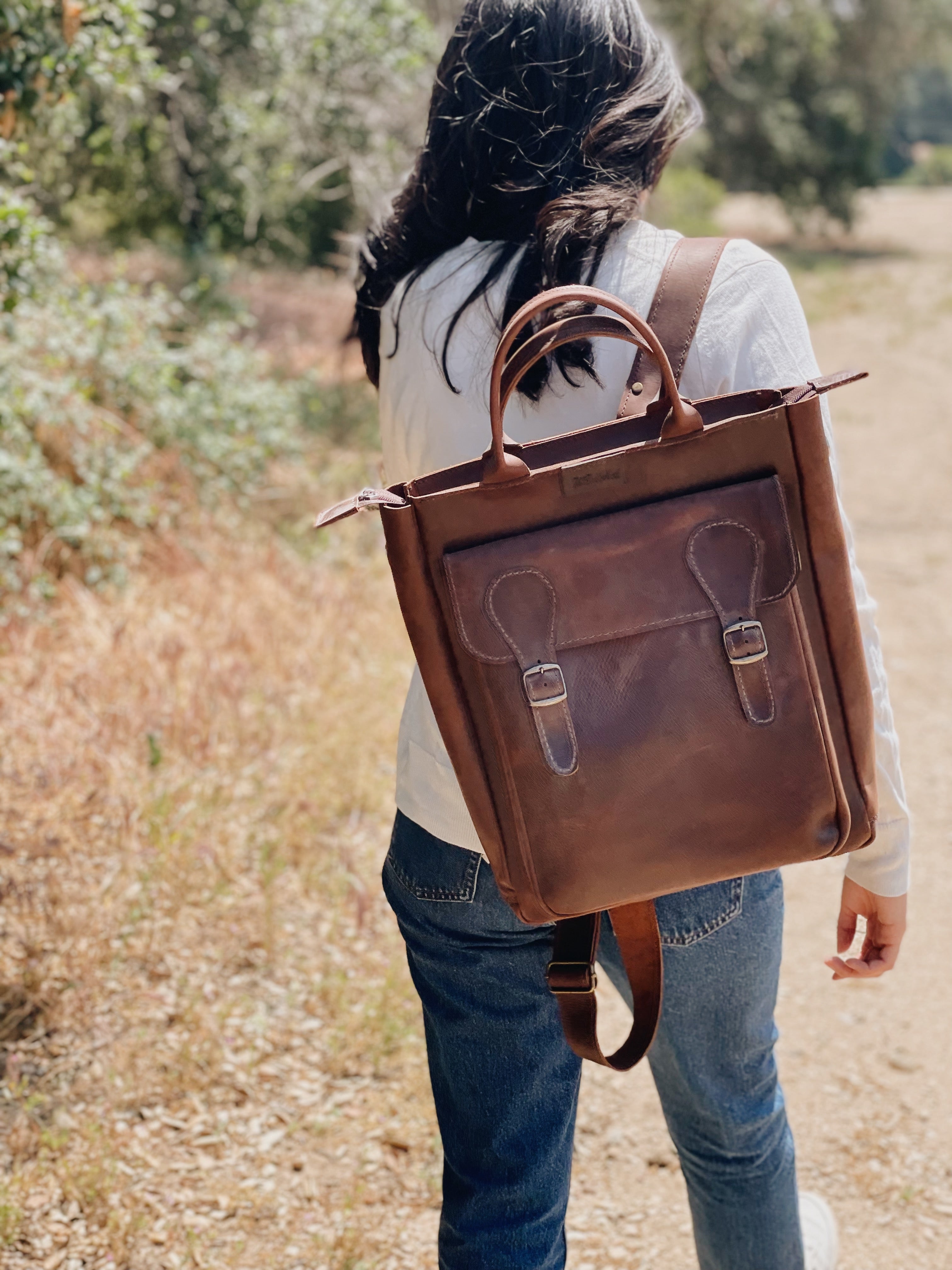 Vintage Camel Leather Backpack