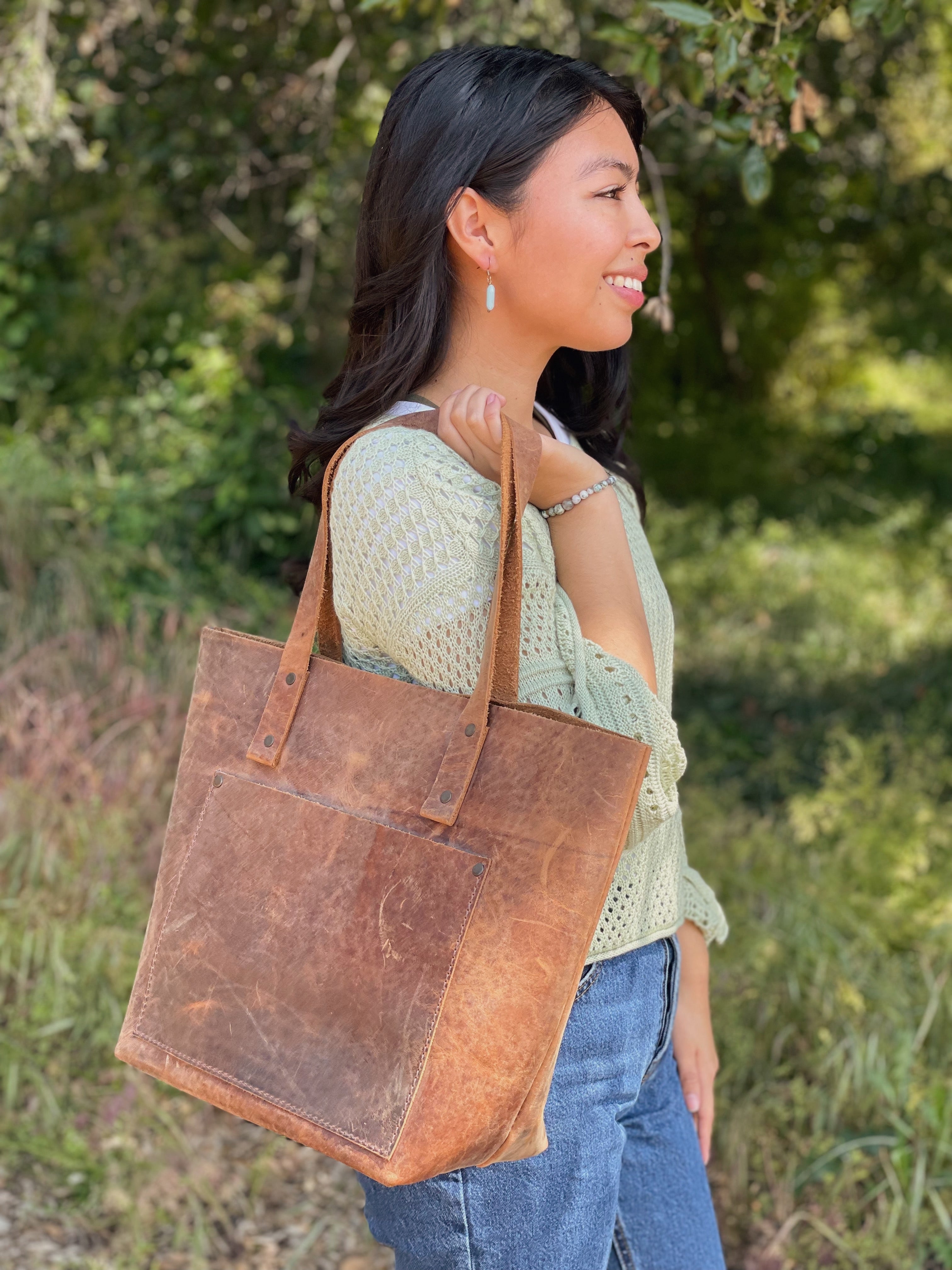 Handmade Camel Leather Tote