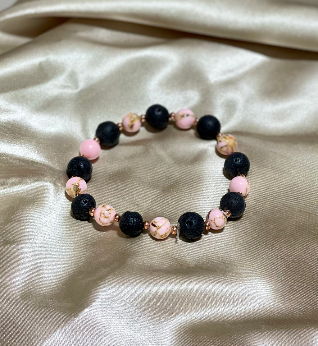 Pink and Black Lava Bracelet