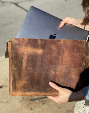 Vintage Camel Leather Computer Case