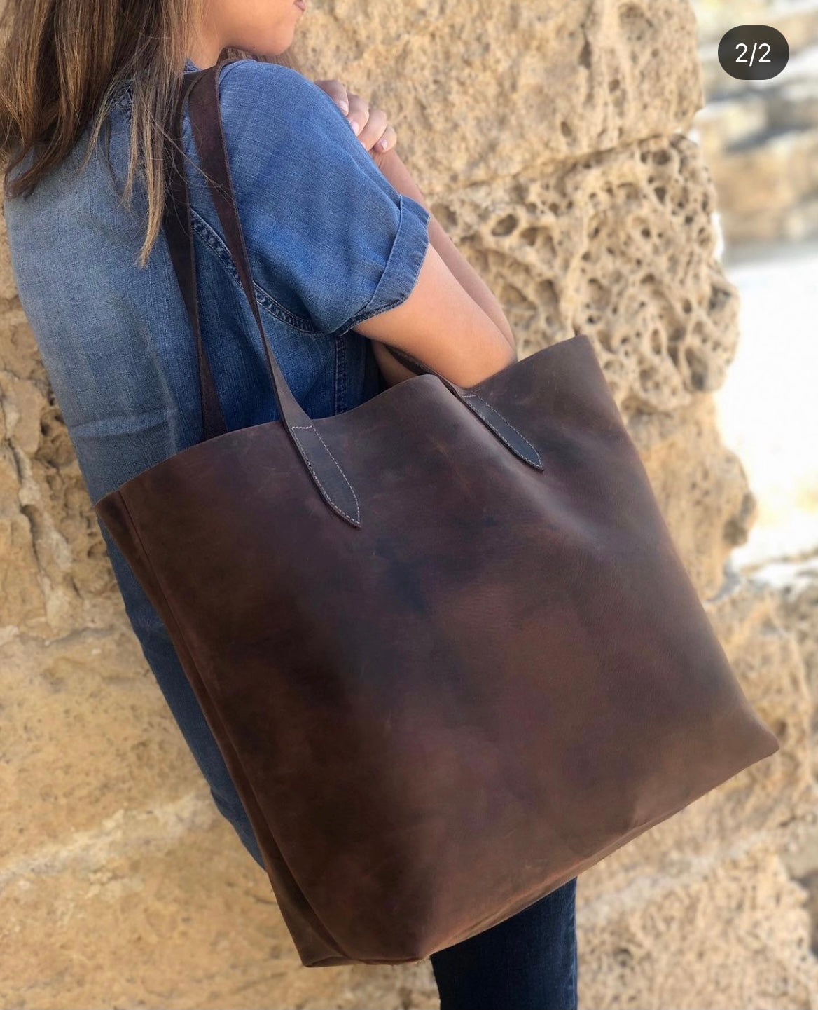 Handmade Camel Leather Tote