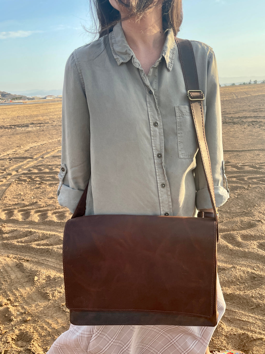 Authentic Camel Leather Messenger Work Bag